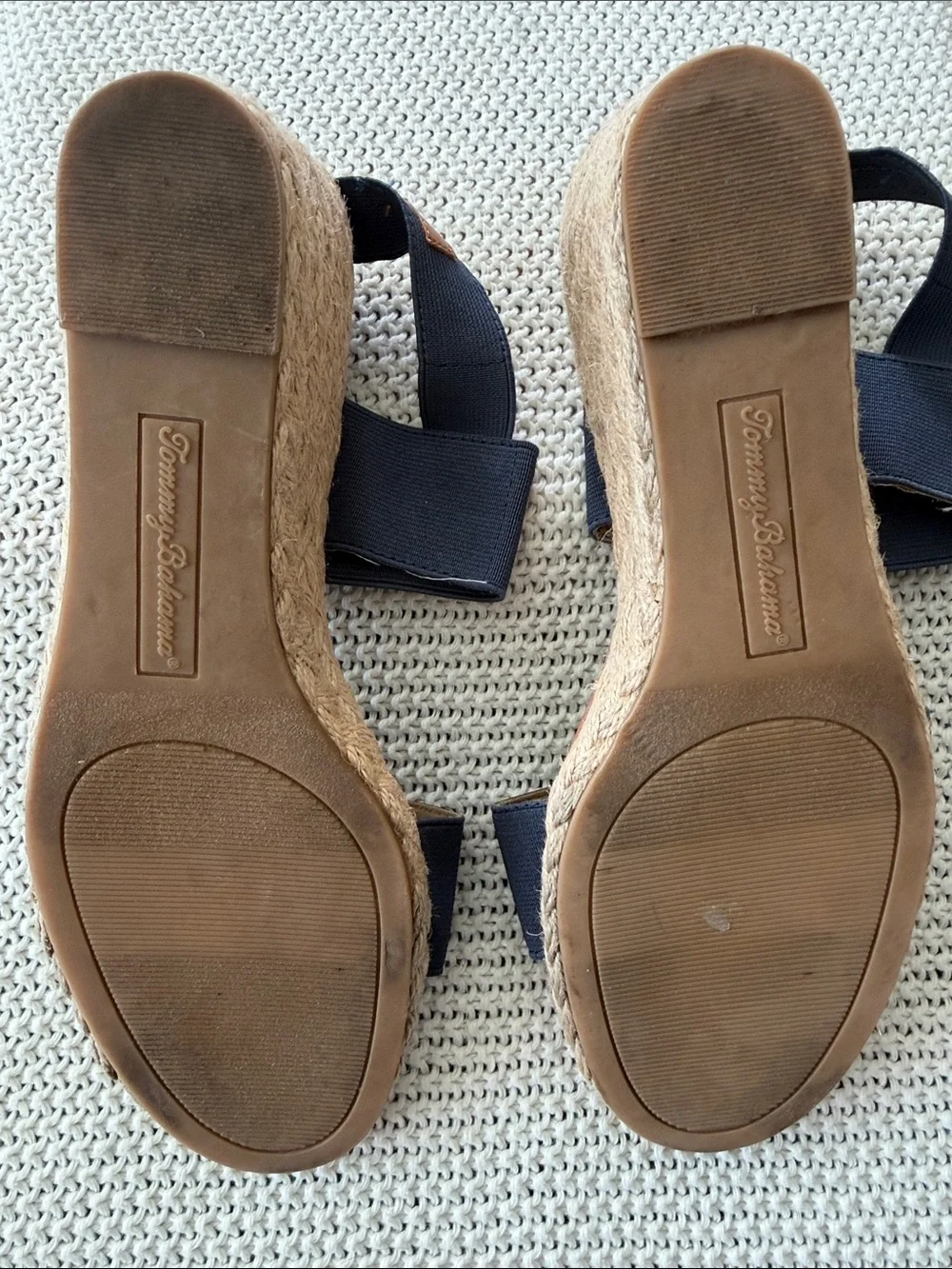 Tommy Bahama Navy Blue Espadrille Wedge Sandals Women Size 9 Stretch Strap
